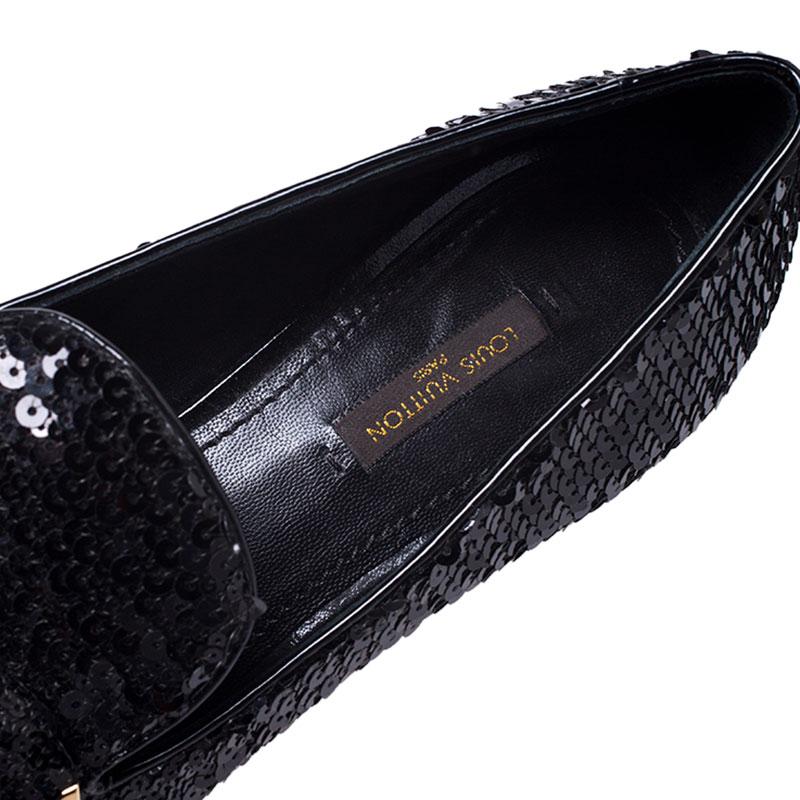 Louis Vuitton Black Sequins Bow Amulet Smoking Slippers Size 39 2