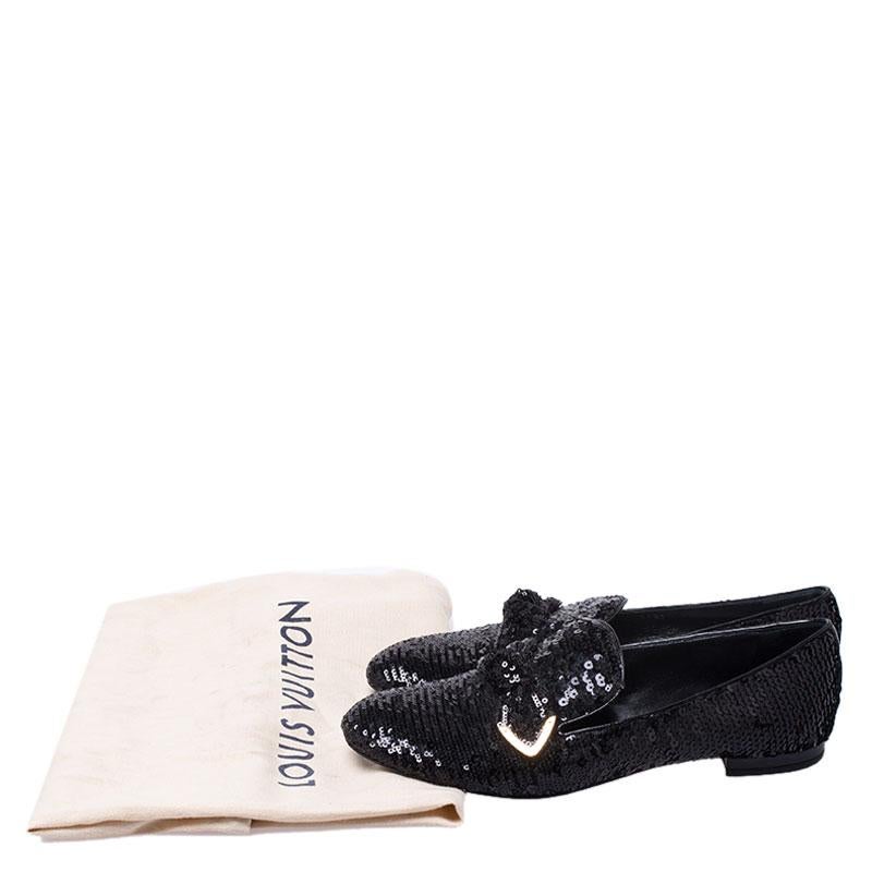 Louis Vuitton Black Sequins Bow Amulet Smoking Slippers Size 39 3