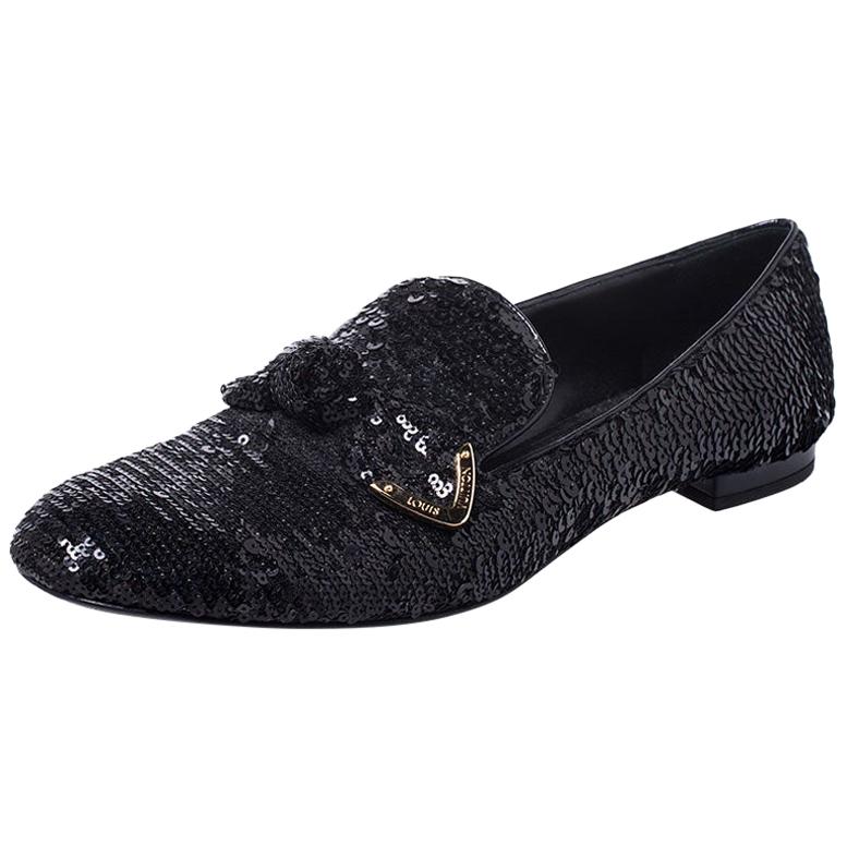 Louis Vuitton Black Sequins Bow Amulet Smoking Slippers Size 39