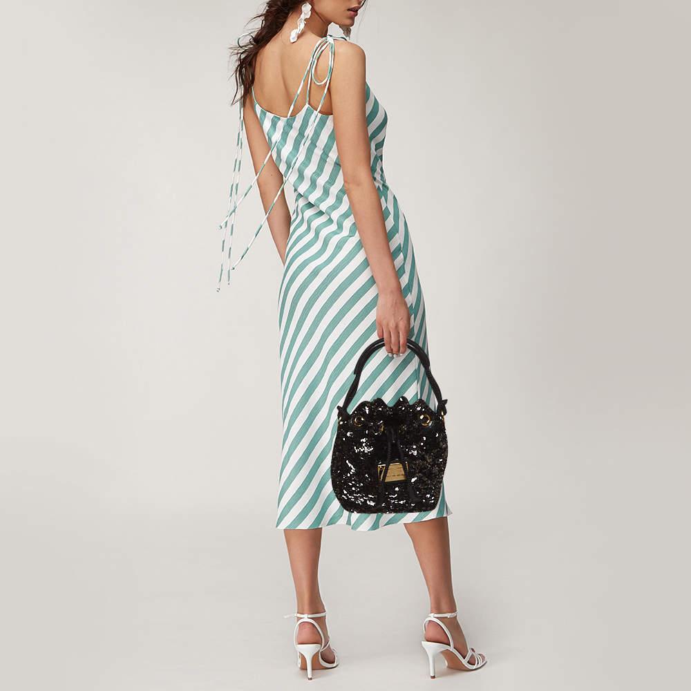 Louis Vuitton Black Sequins Mini Limited Edition Noe Rococo Bag In Excellent Condition For Sale In Dubai, Al Qouz 2