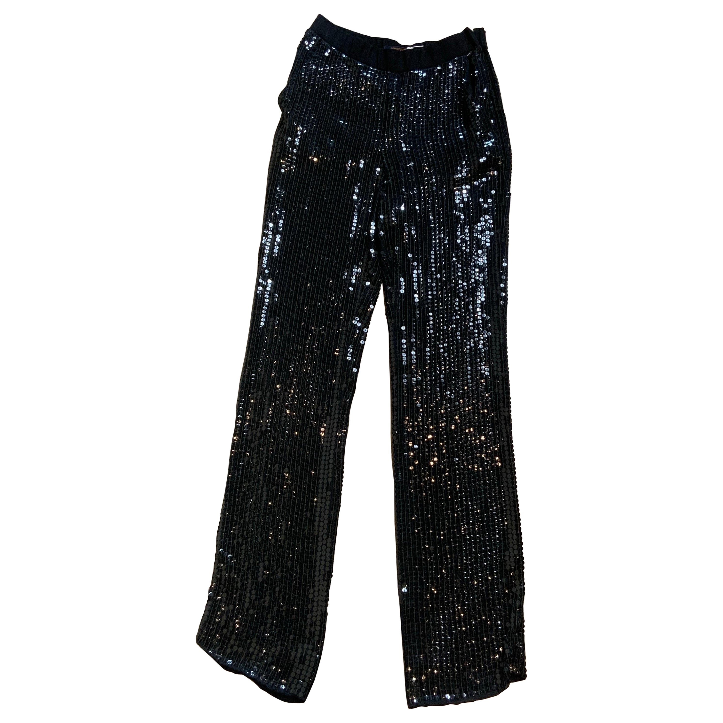 Pantalones de noche de lentejuelas negras Louis Vuitton