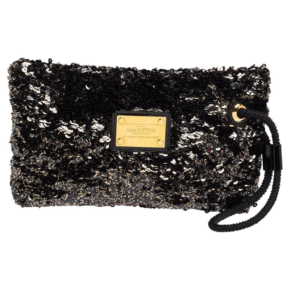 Louis Vuitton Black Sequins Pochette Rococo Clutch