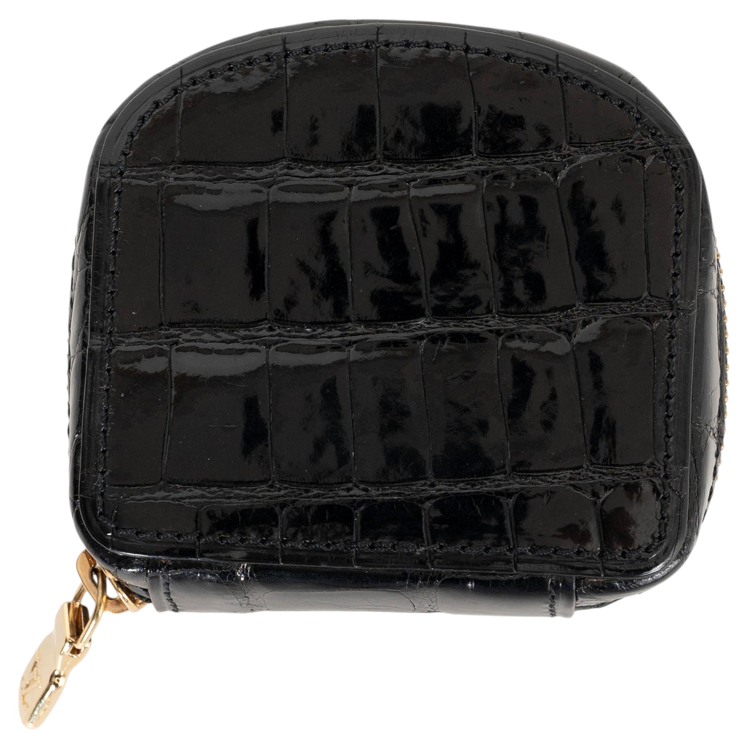 LOUIS VUITTON black SHINY CROCODILE ZIP COIN Wallet For Sale