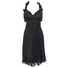 Louis Vuitton Black Silk Blend Pleated Chain Detail Halter Dress M