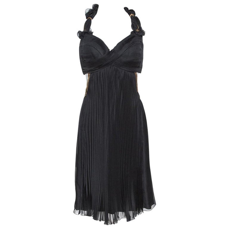 Louis Vuitton Black Silk Blend Pleated Chain Detail Halter Dress M at ...