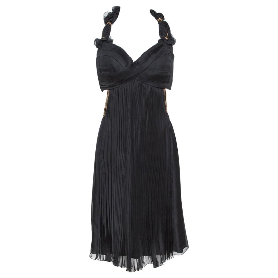 Louis Vuitton Black Silk Blend Pleated Chain Detail Halter Dress M at ...