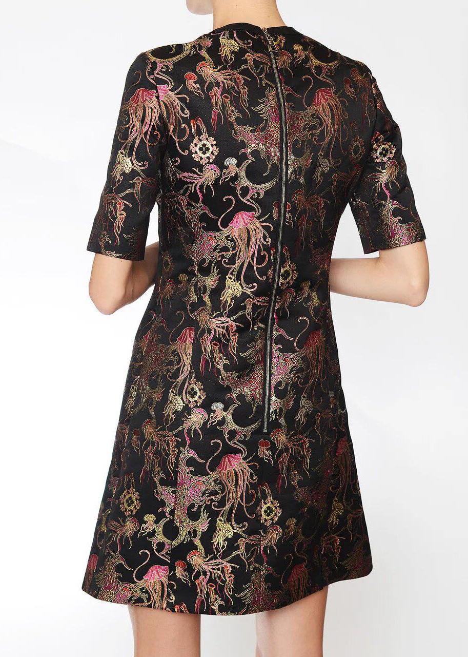 LOUIS VUITTON SEDA NEGRA JELLYFISH BORDADO METÁLICO Vestido EU 40 en Excelente estado para la venta en Montgomery, TX