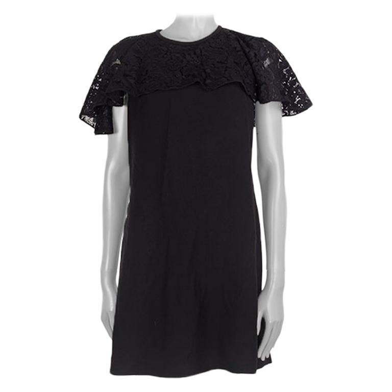 LOUIS VUITTON black silk MONOGRAM LACE RUFFLE Cocktail Dress 40