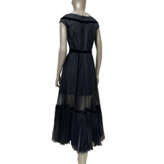 Louis Vuitton Black Silk Pleated Midi Dress with Chain Details Sz 36