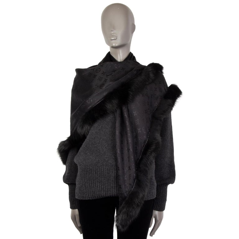Louis Vuitton scarf black silk wool monogram 140×140cm Used Japan Fedex