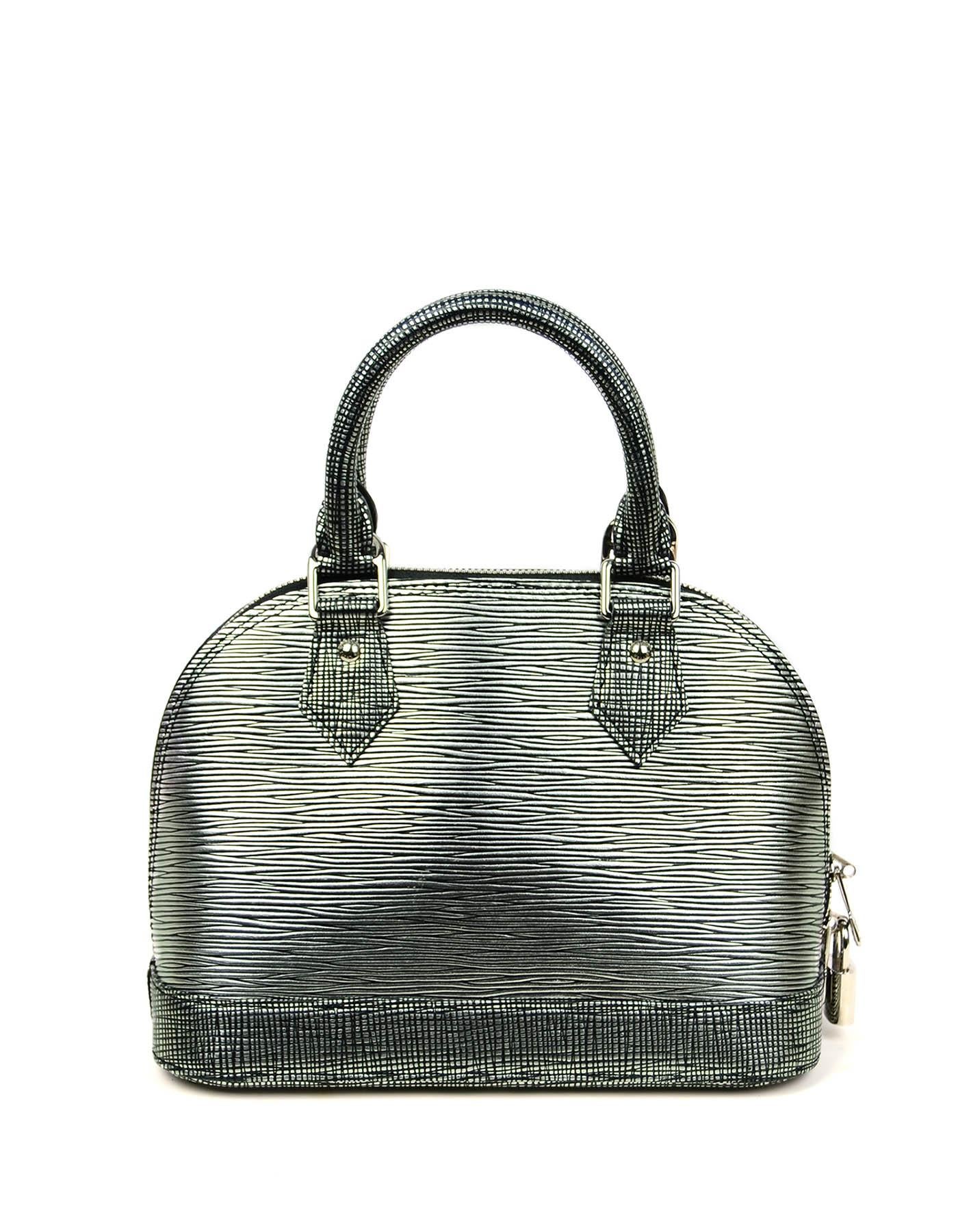 Louis Vuitton Black & Silver Epi Leather Alma BB Top Handle Crossbody Bag In Excellent Condition In New York, NY