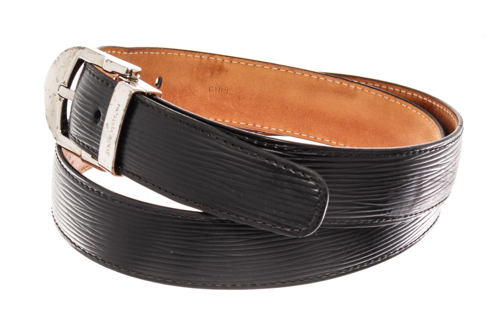 black and silver lv belt