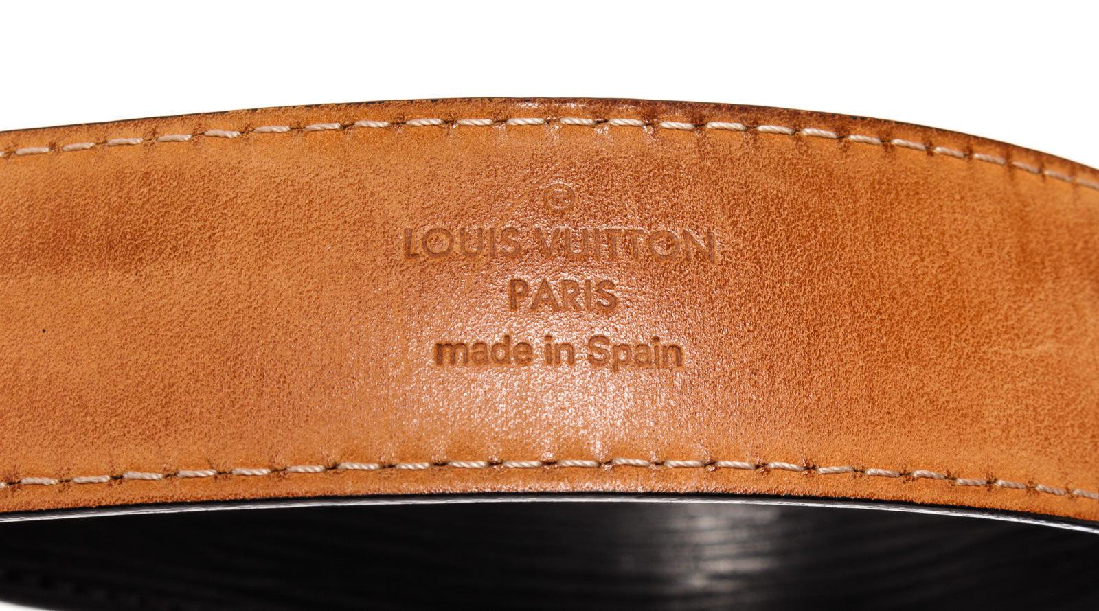 Women's Louis Vuitton Black Silver Epi Leather Belt with leather, tan vachetta leather
