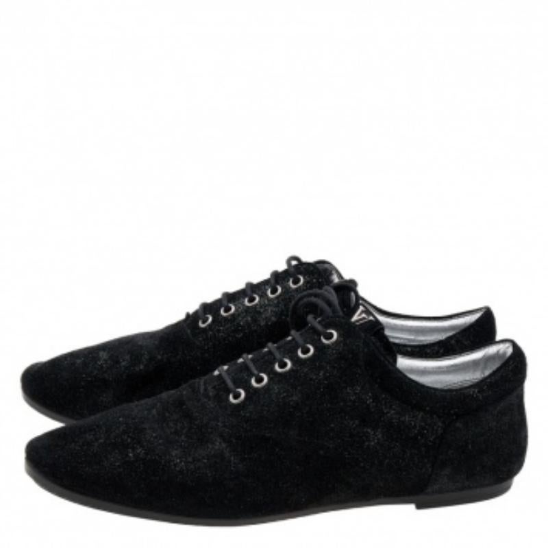 Louis Vuitton Black/Silver Glitter Suede Lace Up Oxfords Size 39 In Good Condition In Dubai, Al Qouz 2