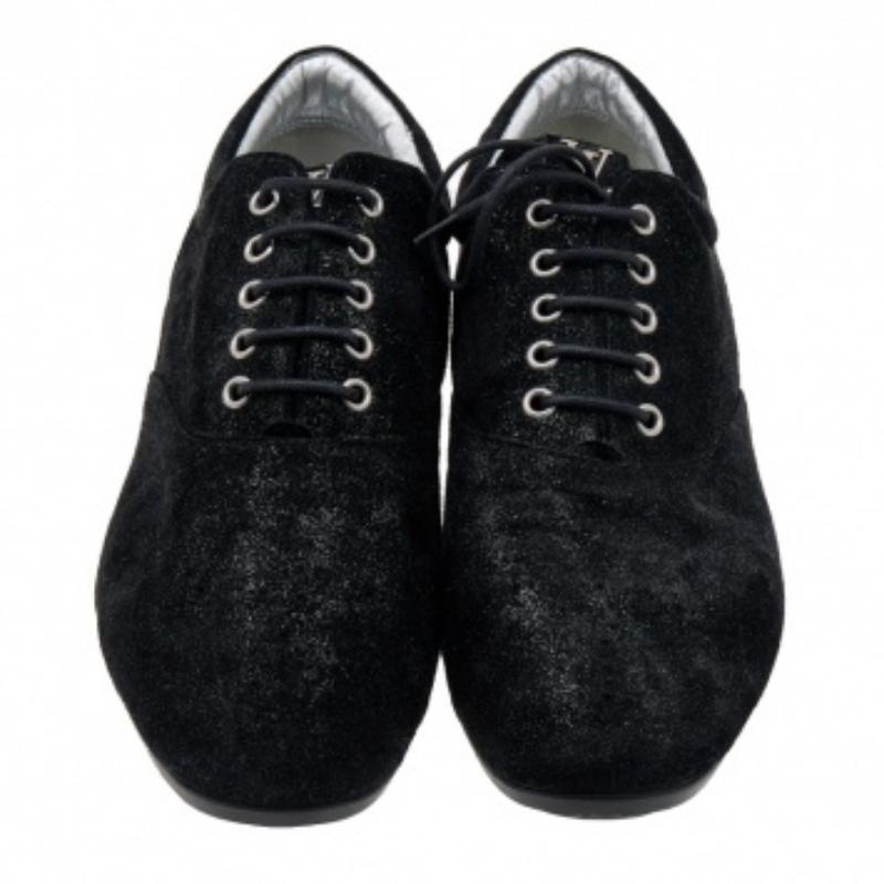 Women's Louis Vuitton Black/Silver Glitter Suede Lace Up Oxfords Size 39