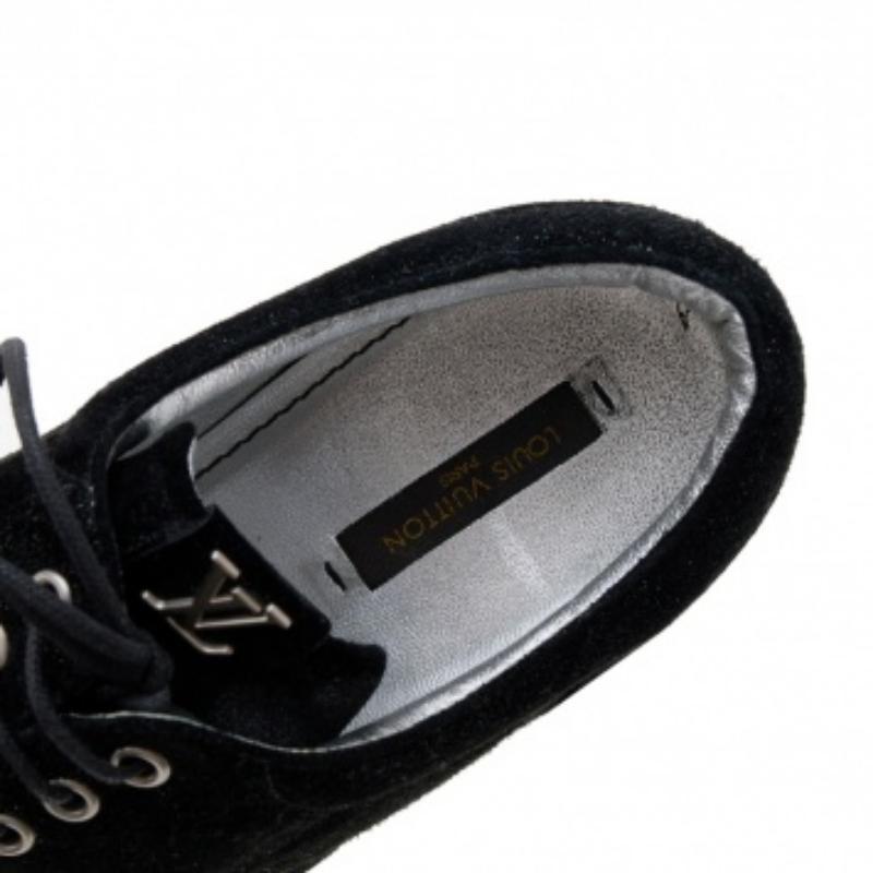 Louis Vuitton Black/Silver Glitter Suede Lace Up Oxfords Size 39 1
