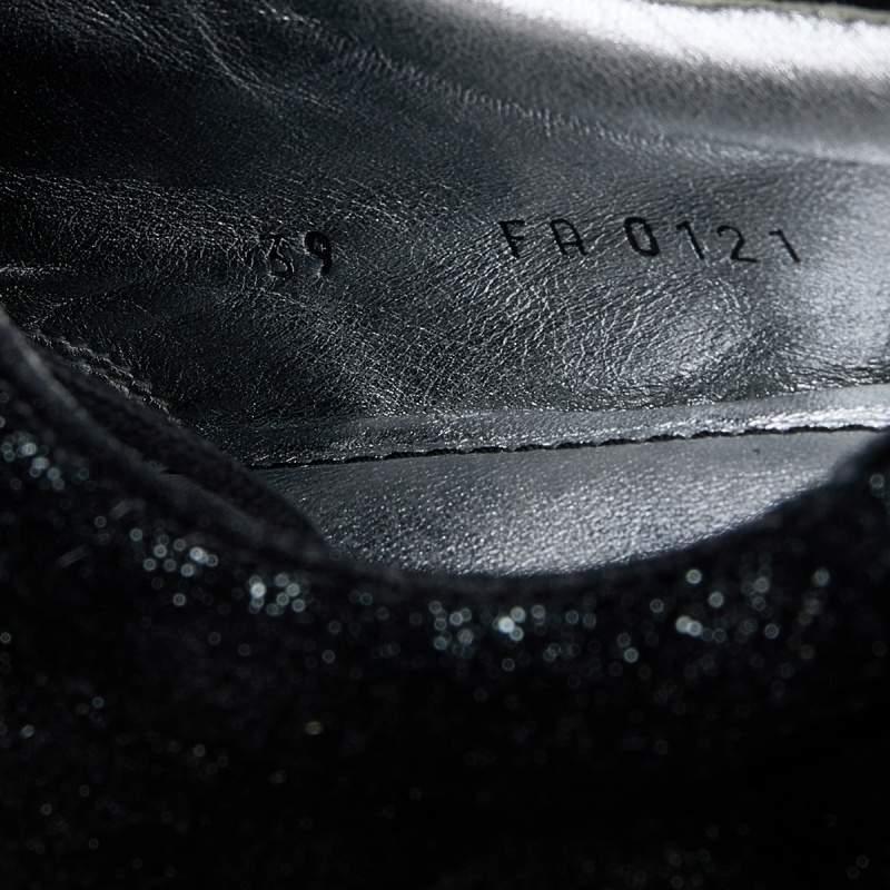 Louis Vuitton Black/Silver Glitter Suede Lace Up Oxfords Size 39 For Sale 3