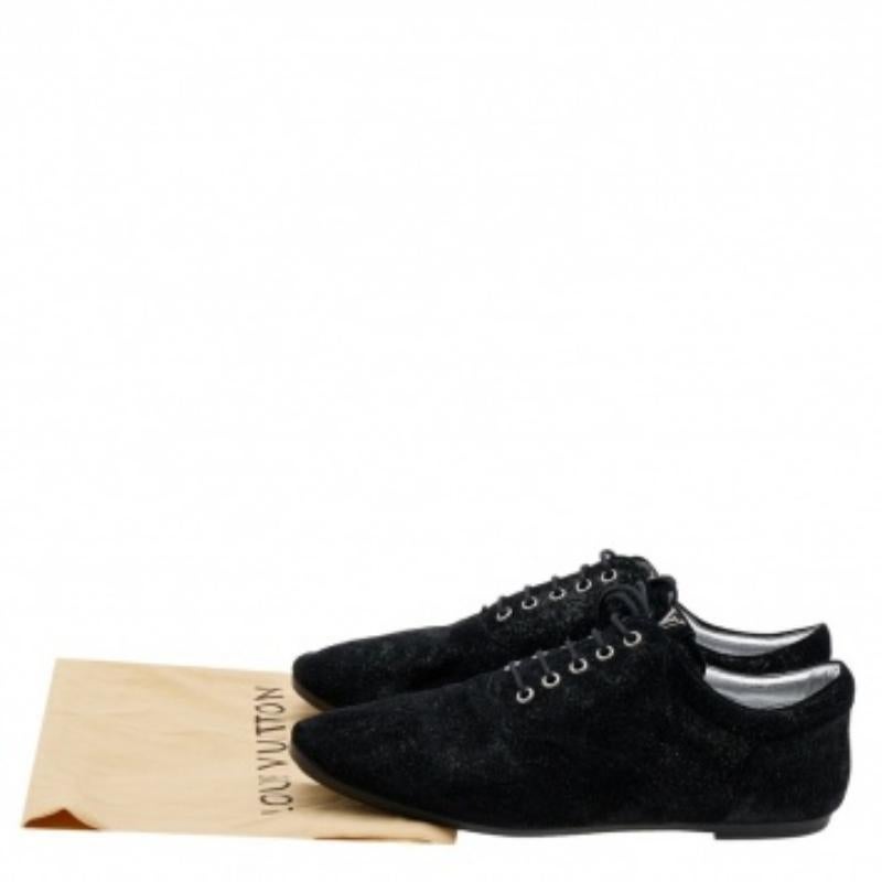Louis Vuitton Black/Silver Glitter Suede Lace Up Oxfords Size 39 5