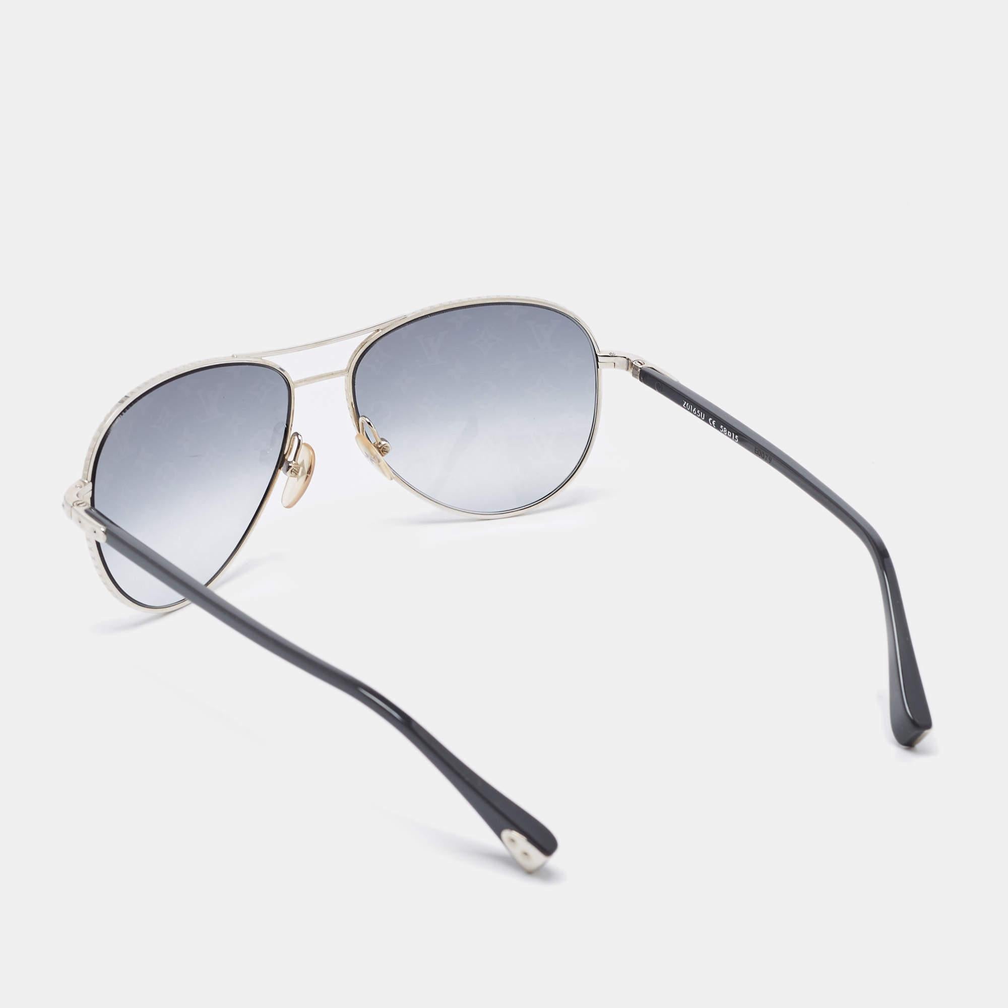 Gray Louis Vuitton Black/Silver Gradient Z0165U Monogram Aviator Sunglasses