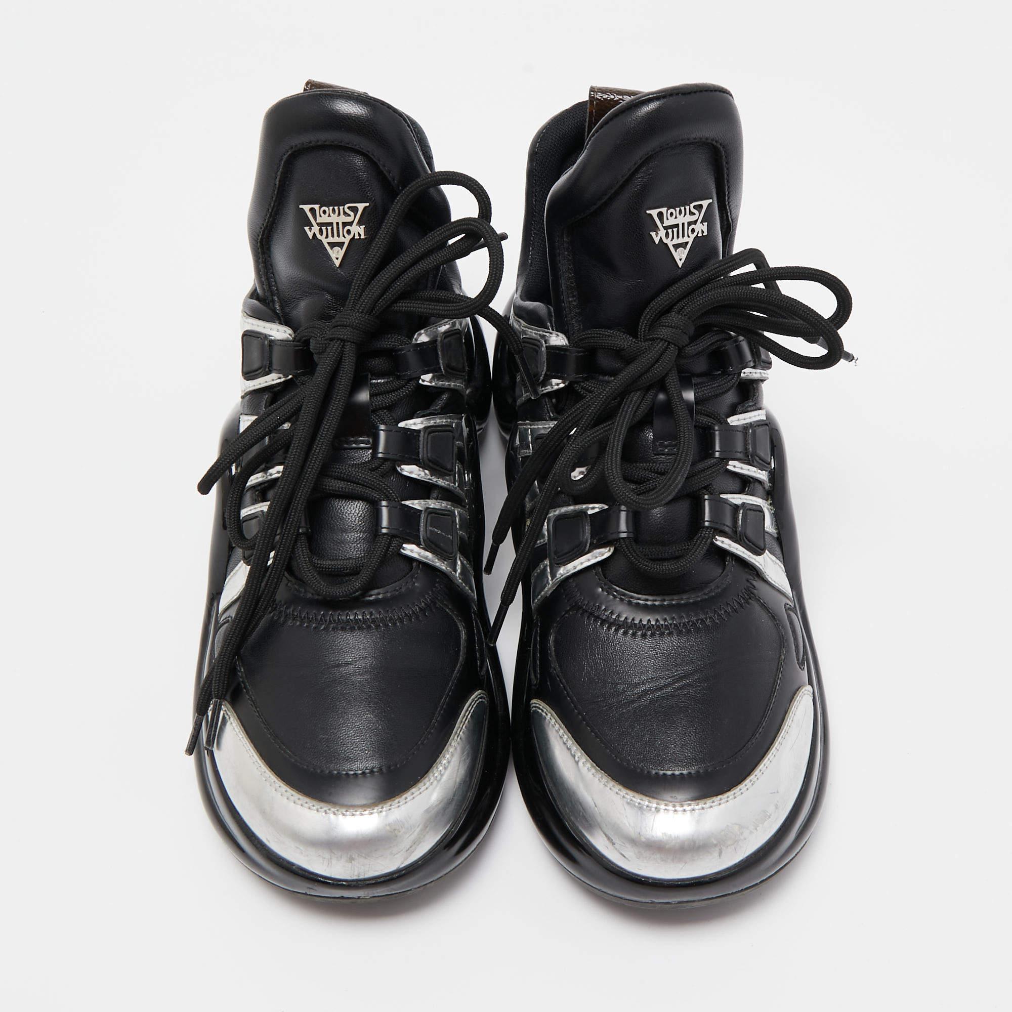 Louis Vuitton Black/Silver Leather Archlight Sneakers Size 38 For Sale 2