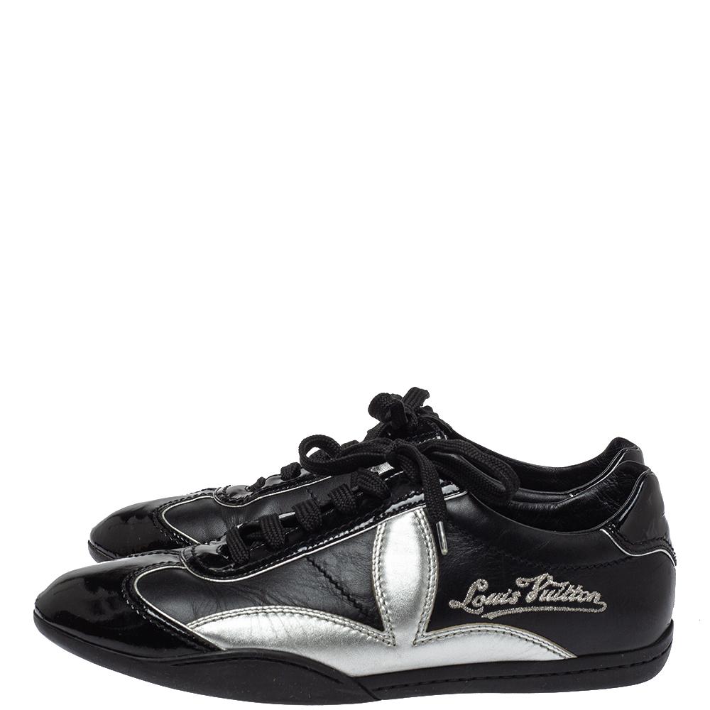 Louis Vuitton Black/Silver Patent And Leather Low Top Lace Up Sneakers Size 39.5 1