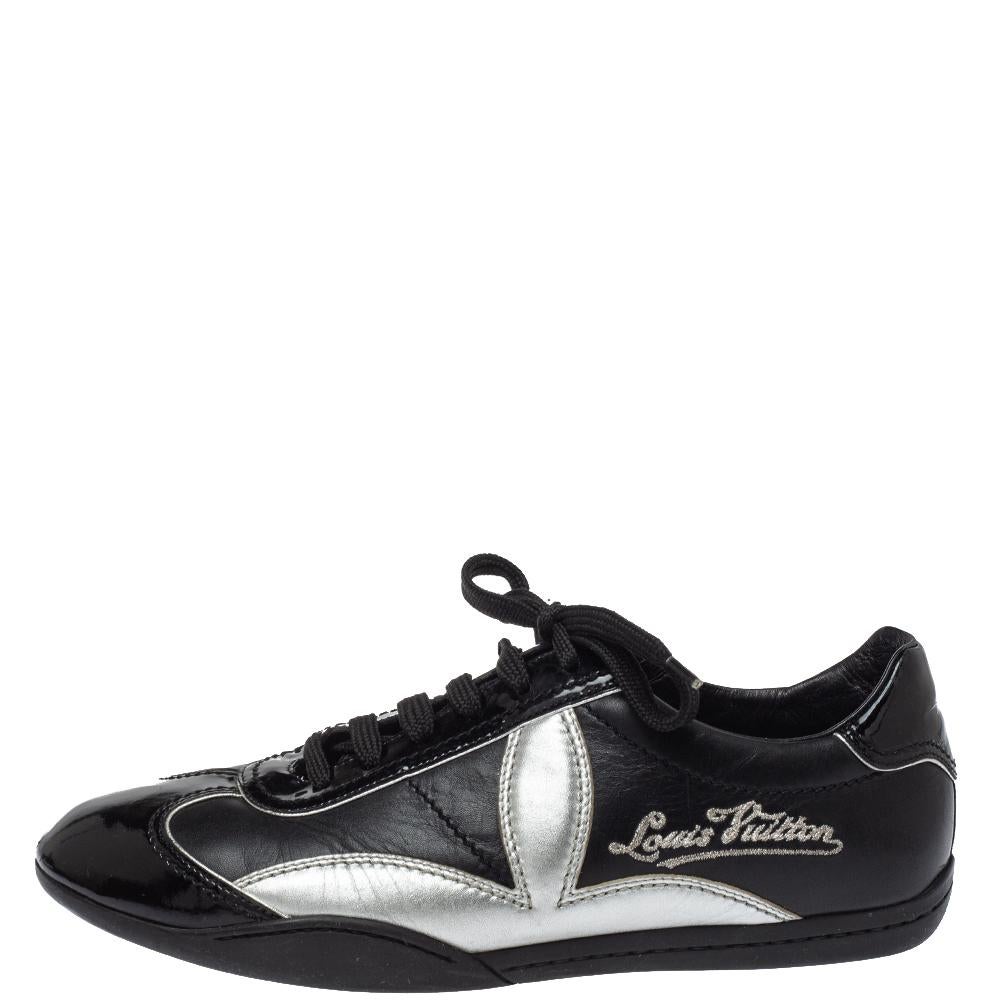 Louis Vuitton Black/Silver Patent And Leather Low Top Lace Up Sneakers Size 39.5 2