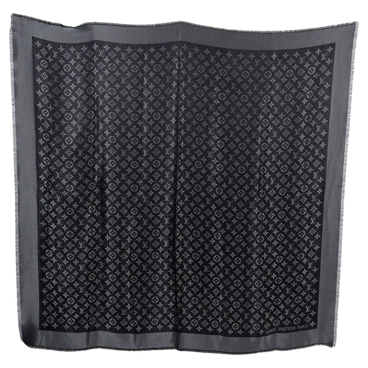 LOUIS VUITTON écharpe châle MONOGRAM SHINE en laine métal soie noir et argent en vente