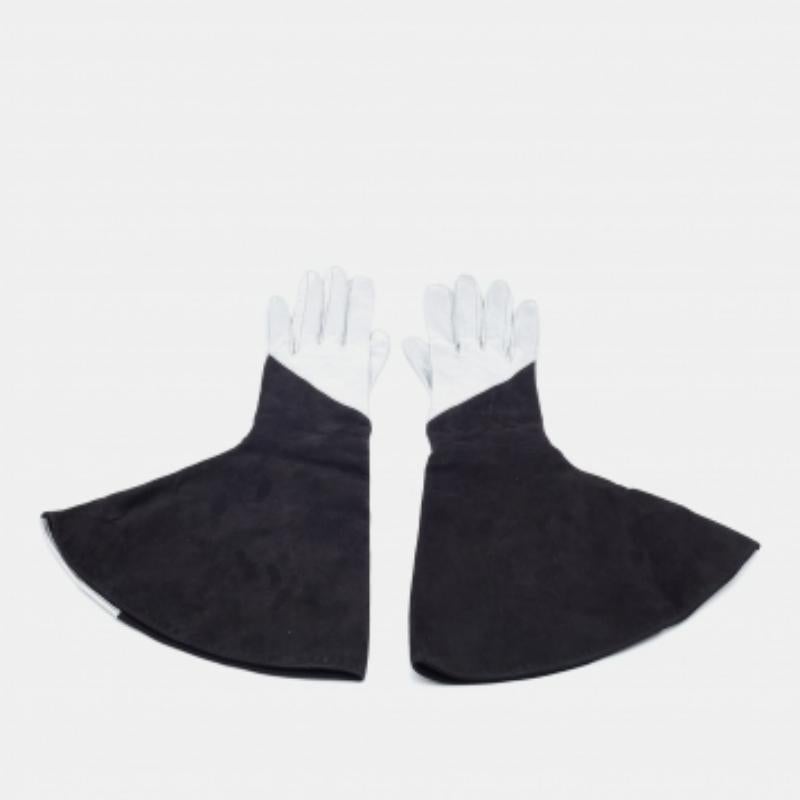 Louis Vuitton Schwarze & silberne Handschuhe aus Wildleder und Leder S