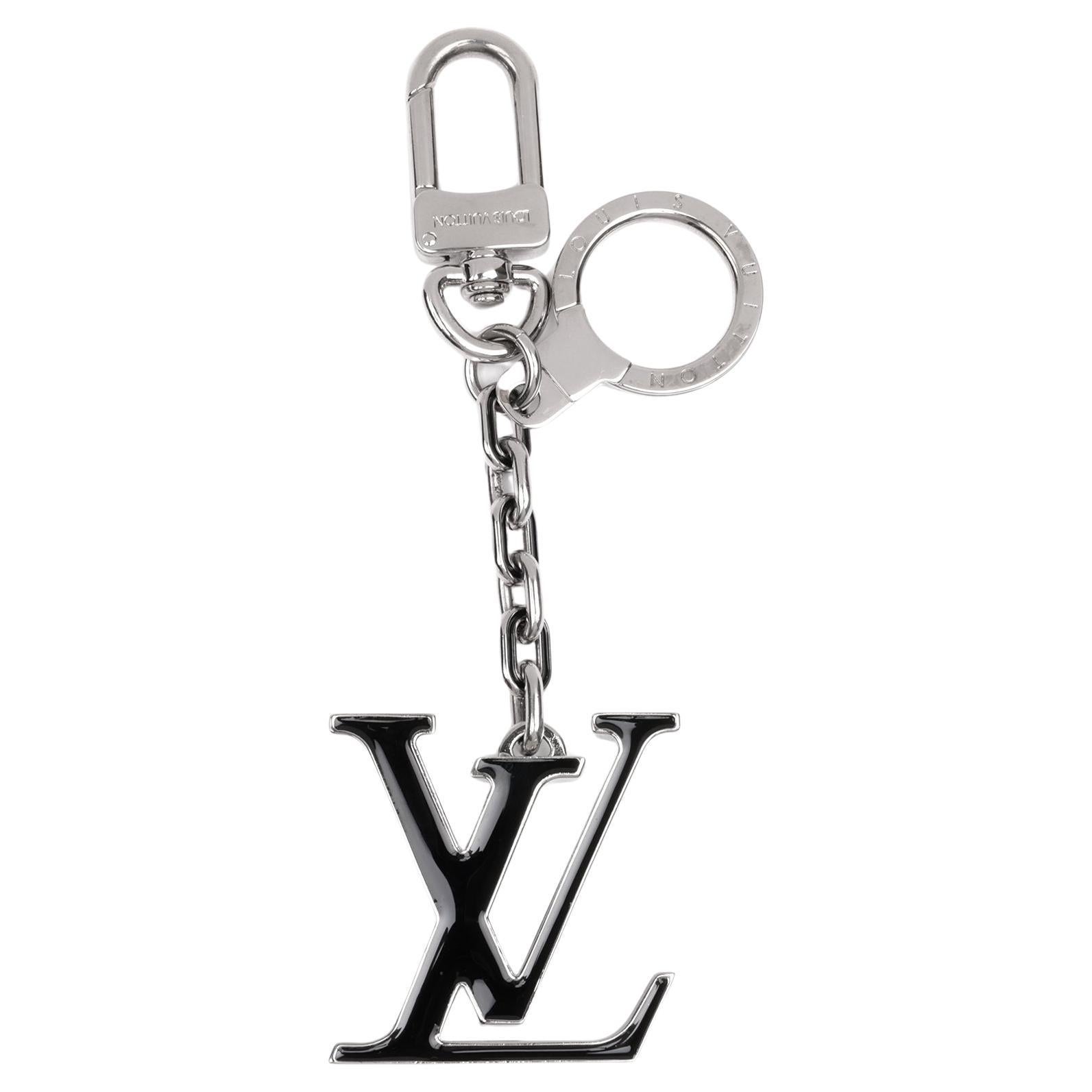 Louis Vuitton Black & Silver Tone LV Initiales Bag Charm Keyring For Sale