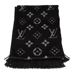 Louis Vuitton Black & Silver Wool Logomania Scarf