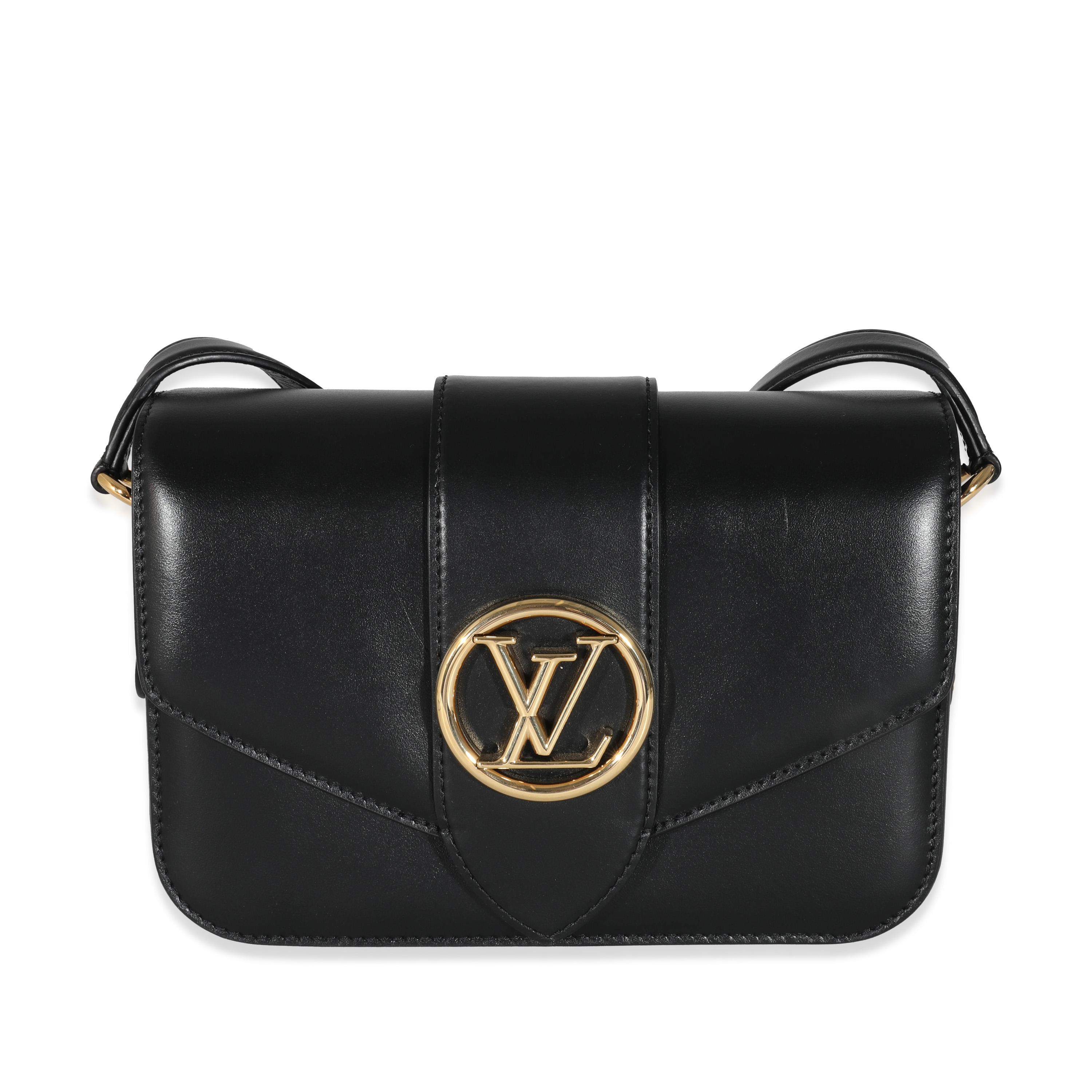 Listing Title: Louis Vuitton Black Smooth Calfskin LV Pont 9 MM
SKU: 131725
MSRP: 4200.00
Condition: Pre-owned 
Handbag Condition: Excellent
Condition Comments: Item is in excellent condition and displays light signs of wear. Minor scuffing along