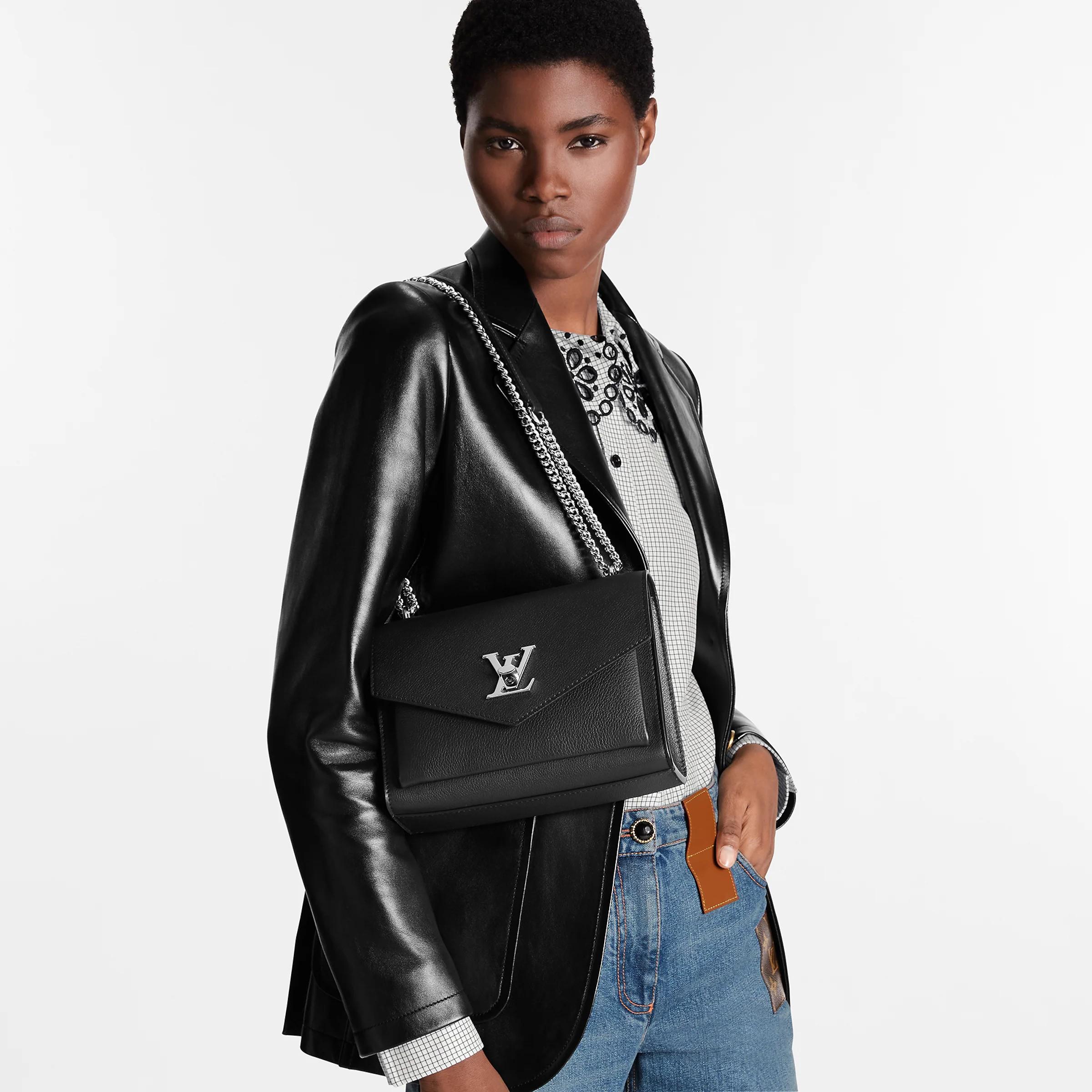 LOUIS VUITTON Borsa a tracolla MYLOCKME CHAIN in pelle di vitello morbida nera in vendita 4