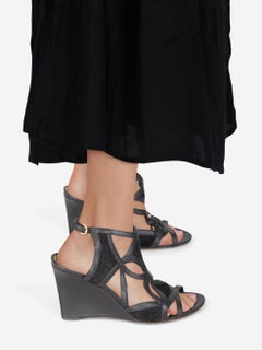 Louis Vuitton Black Strappy Leather Wedges Size IT 35