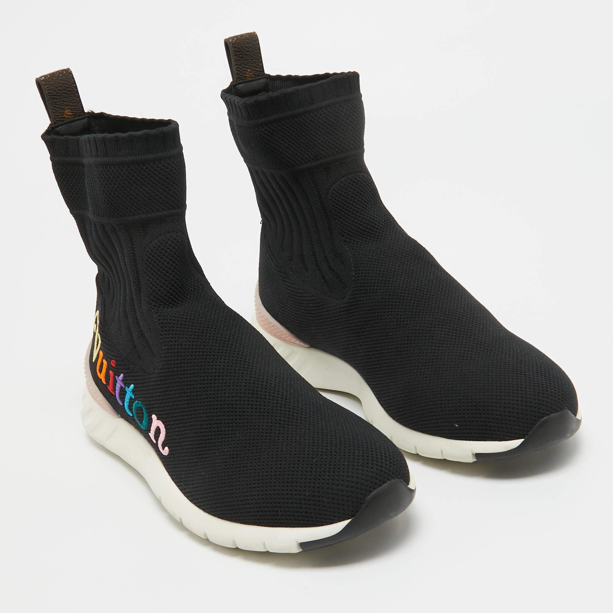 Louis Vuitton Black Stretch Fabric High Top Sneakers Size 36.5 In Good Condition For Sale In Dubai, Al Qouz 2