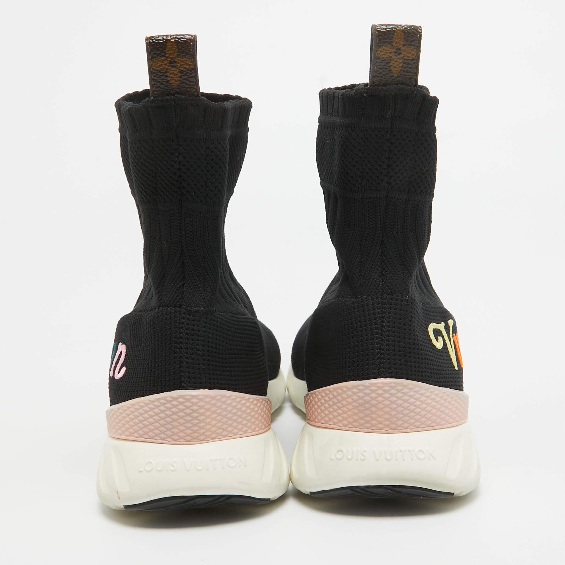 Louis Vuitton Black Stretch Fabric High Top Sneakers Size 36.5 For Sale 2