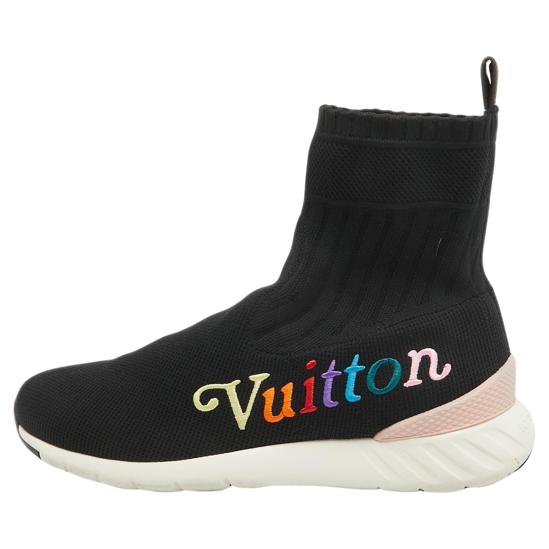 Louis Vuitton Black Stretch Fabric High Top Sneakers Size 36.5 en vente