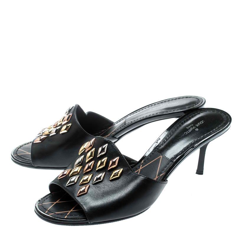 Louis Vuitton Black Studded Leather Slide Sandals Size 36 3