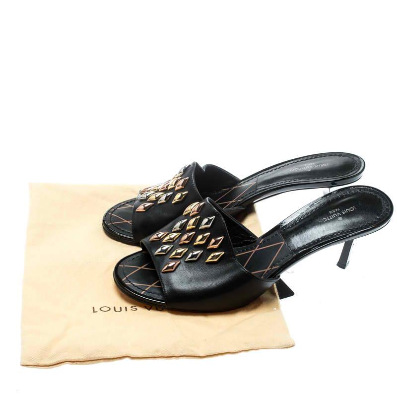 Louis Vuitton Black Studded Leather Slide Sandals Size 36 4