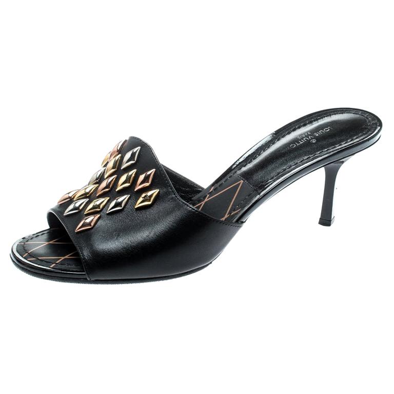 Louis Vuitton Black Studded Leather Slide Sandals Size 36 For Sale at 1stdibs