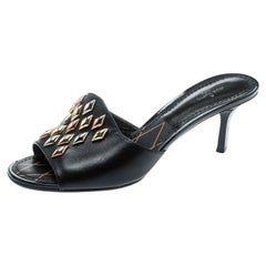 Louis Vuitton Black Studded Leather Slide Sandals Size 36