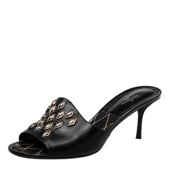 Louis Vuitton Black Studded Leather Slide Sandals Size 38.5