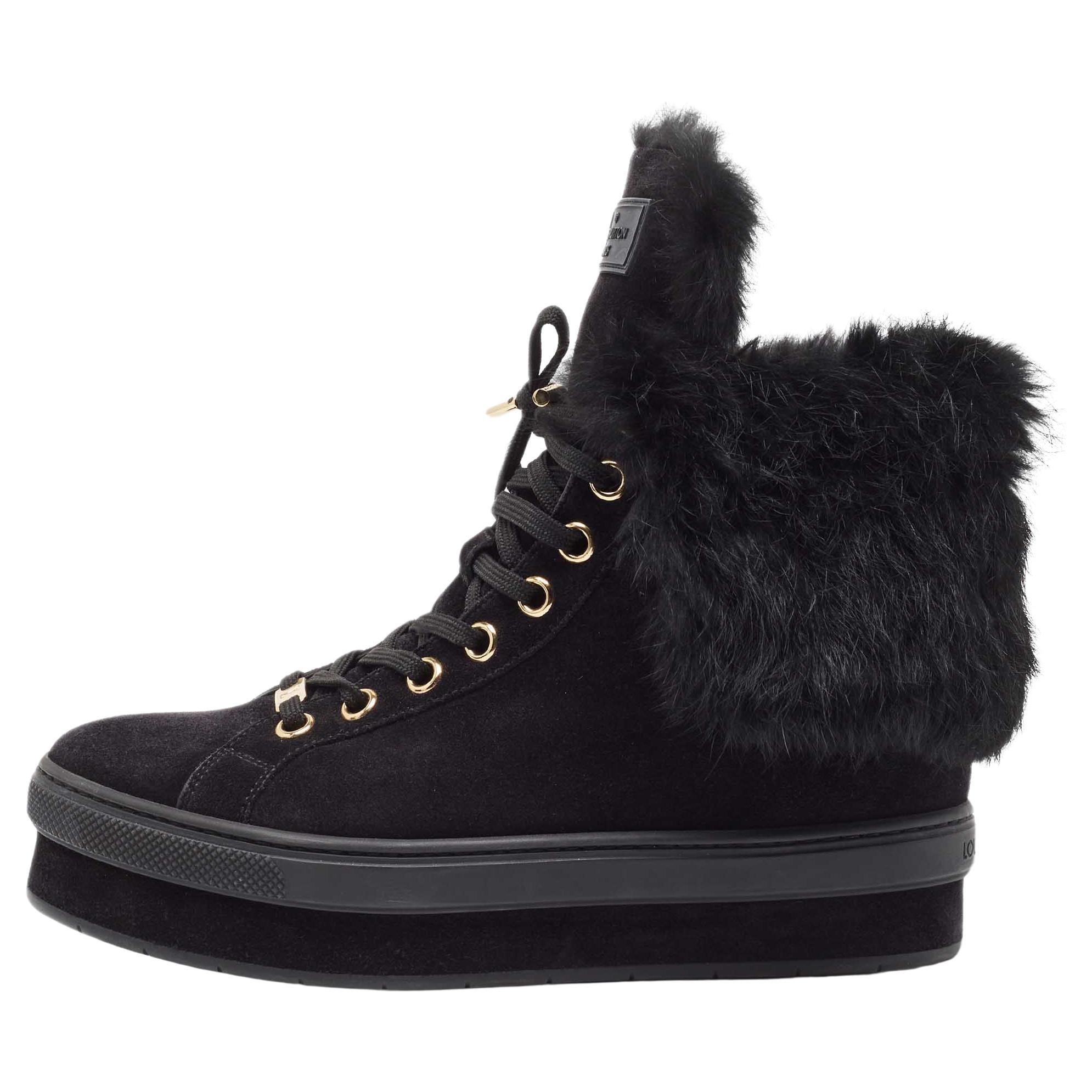 Louis Vuitton Black Suede and Fur Jazzy Sneakers 38 For Sale