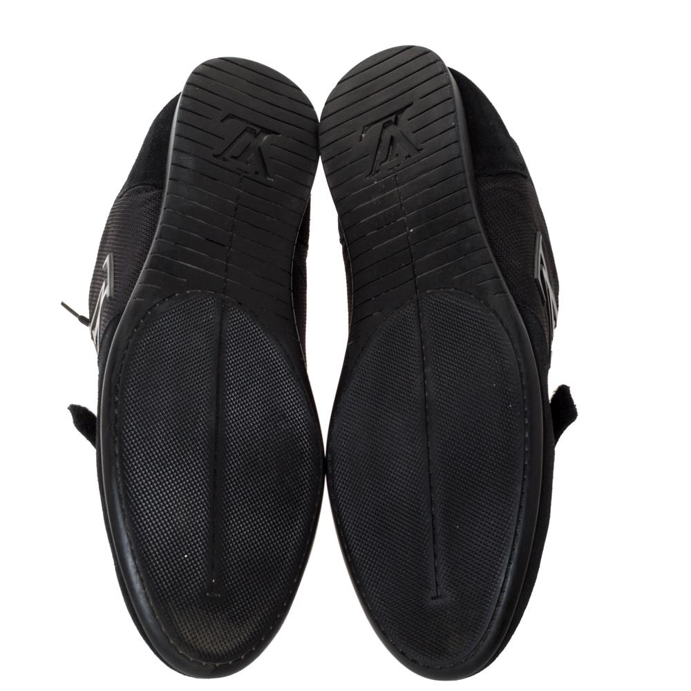 Men's Louis Vuitton Black Suede And Mesh Logo Velcro Strap Sneakers Size 44.5