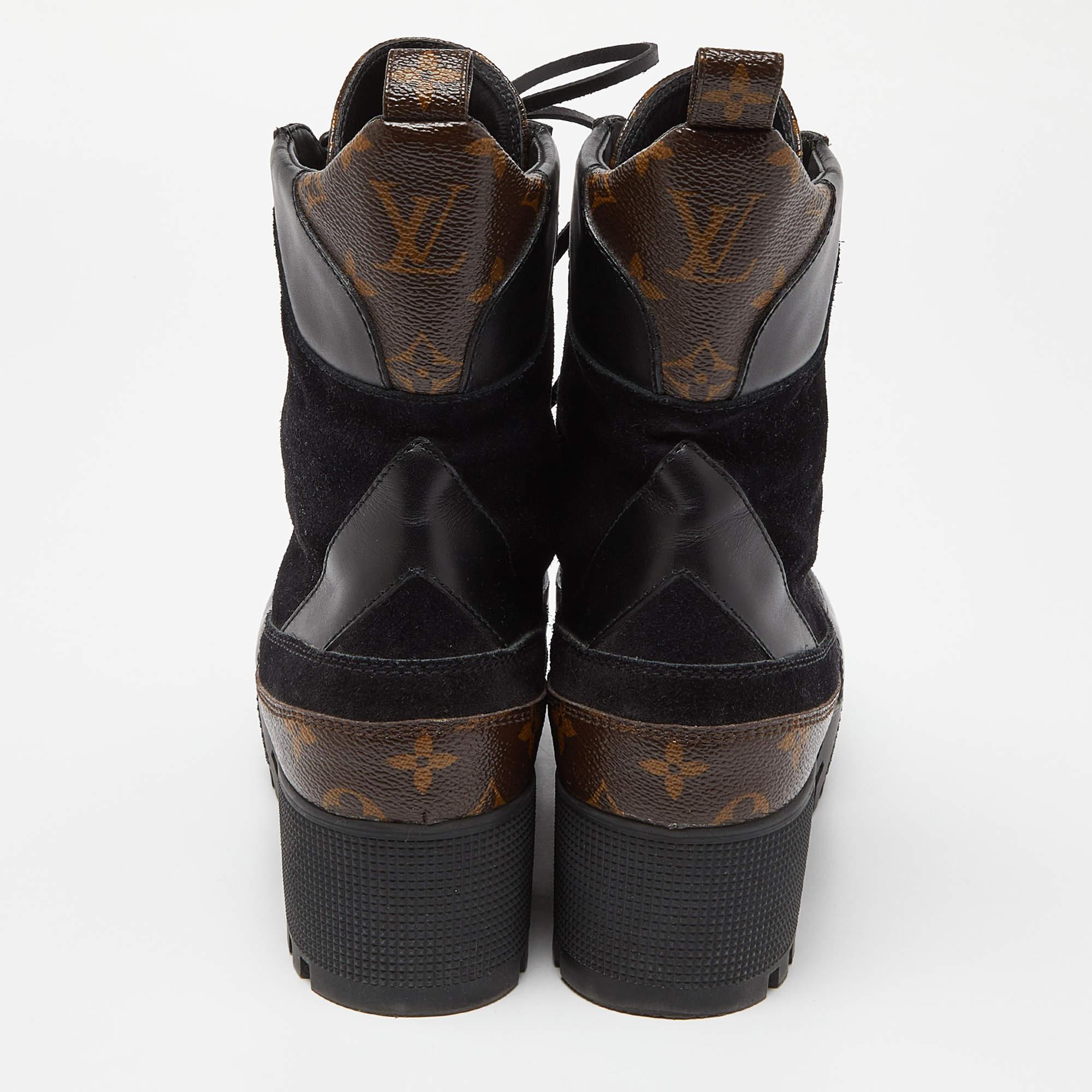 Louis Vuitton Black Suede and Monogram Canvas Laureate Desert Boots Size 39.5 2