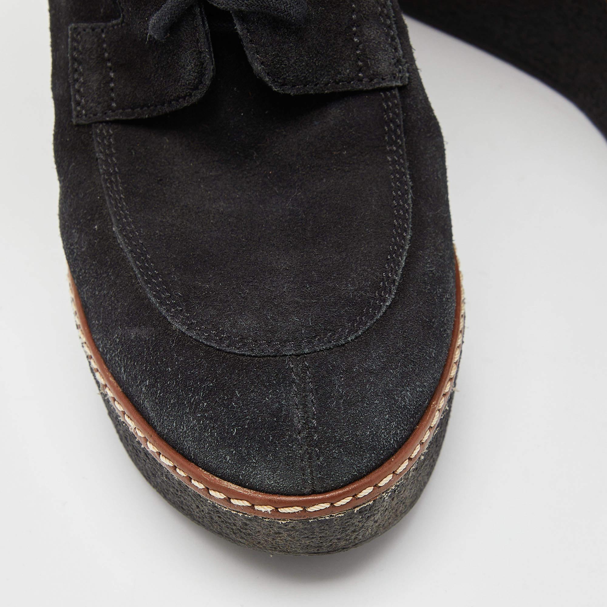 Louis Vuitton Black Suede and Monogram Fabric Wedge Ankle Boots For Sale 3