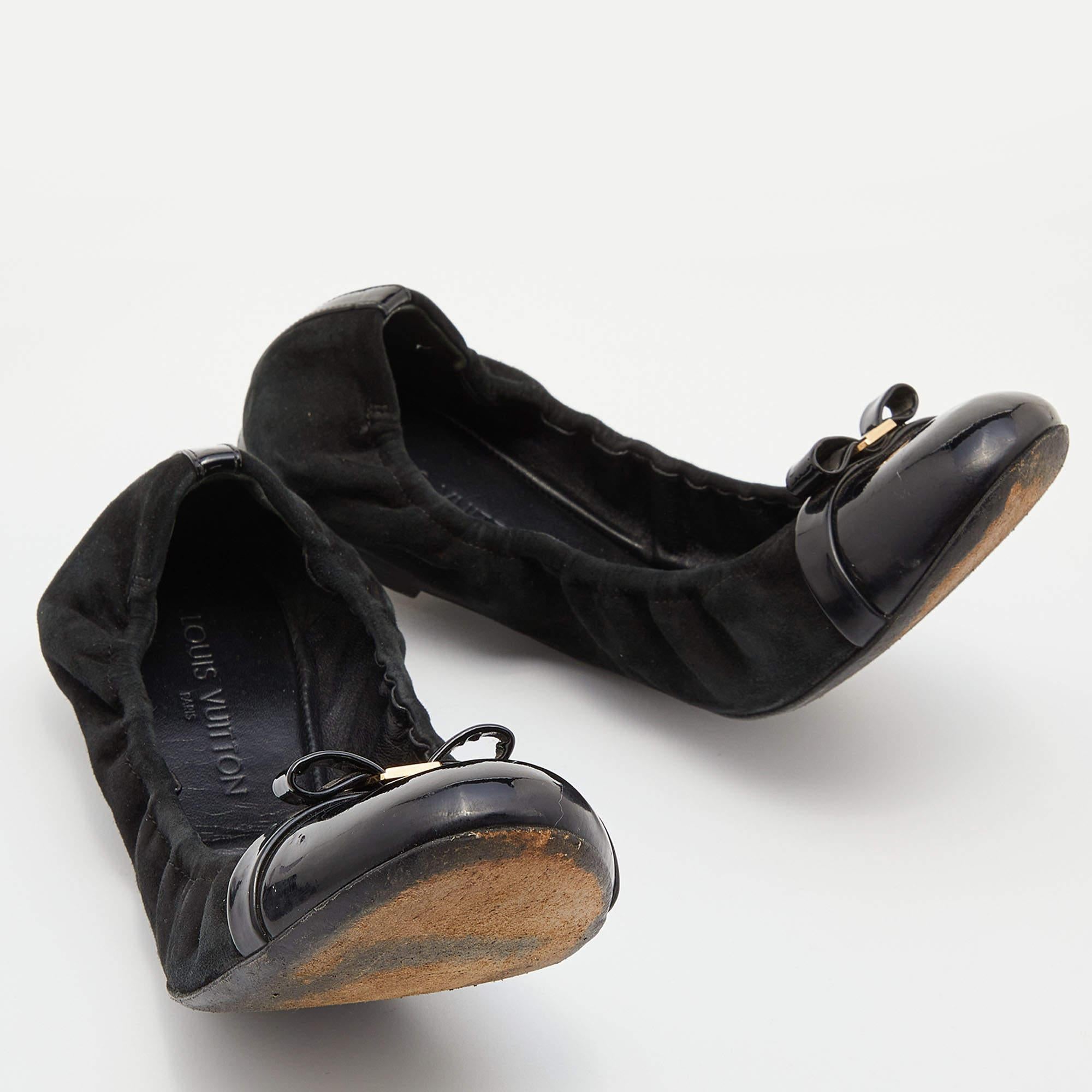 Women's Louis Vuitton Black Suede and Patent Leather Elba Scrunch Ballet Flats Size 36.5