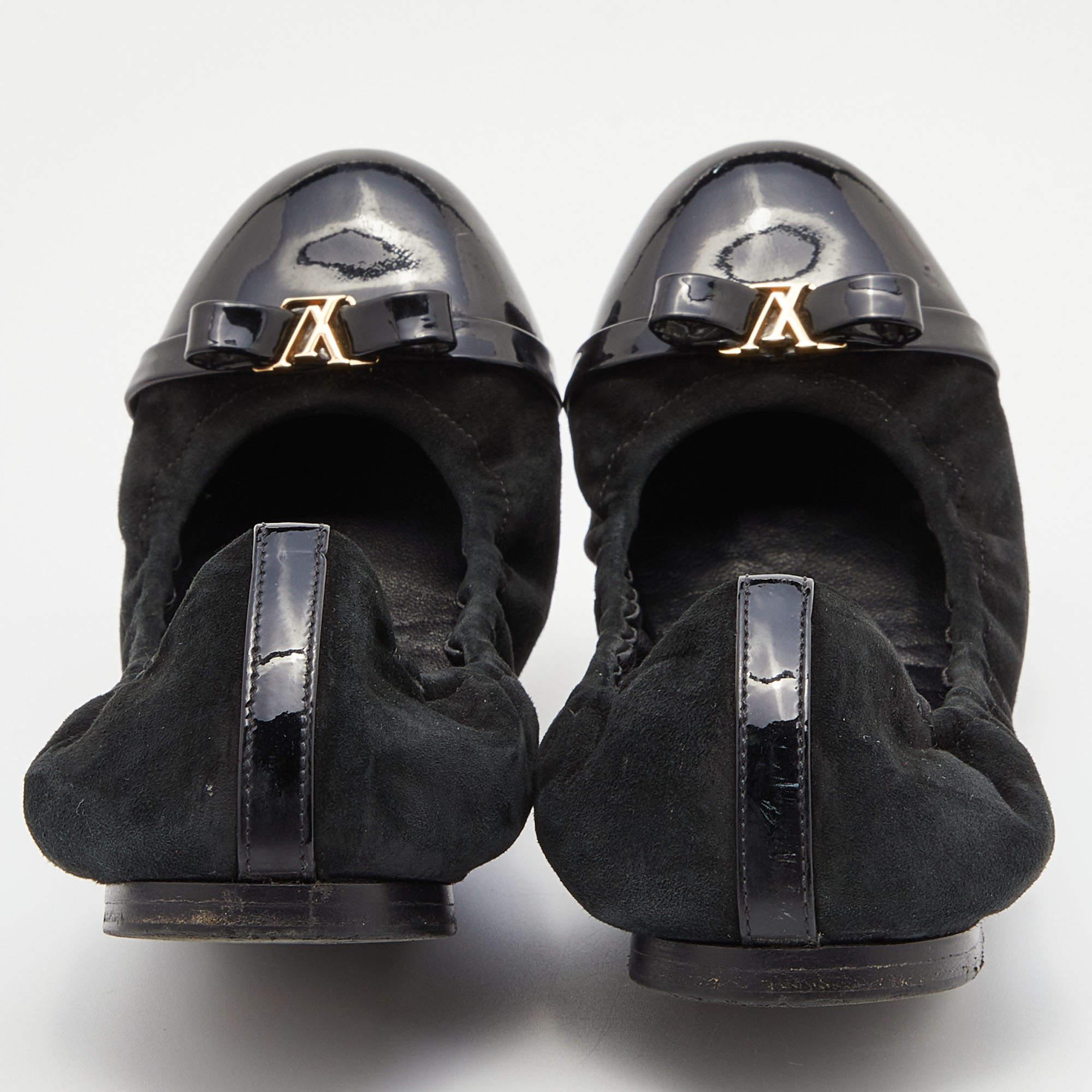 Louis Vuitton Black Suede and Patent Leather Elba Scrunch Ballet Flats Size 36.5 1