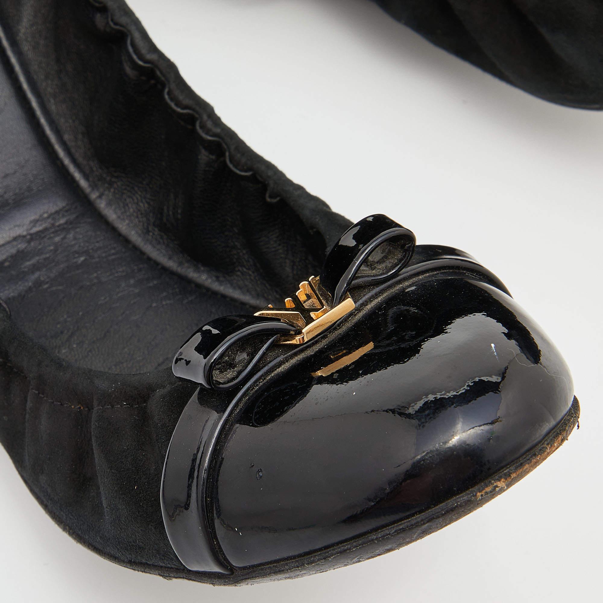 Louis Vuitton Black Suede and Patent Leather Elba Scrunch Ballet Flats Size 36.5 3