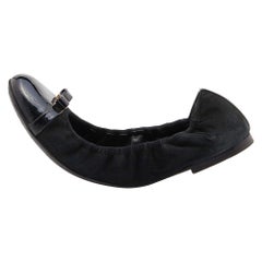 Louis Vuitton Black Suede and Patent Leather Elba Scrunch Ballet Flats Size 36.5
