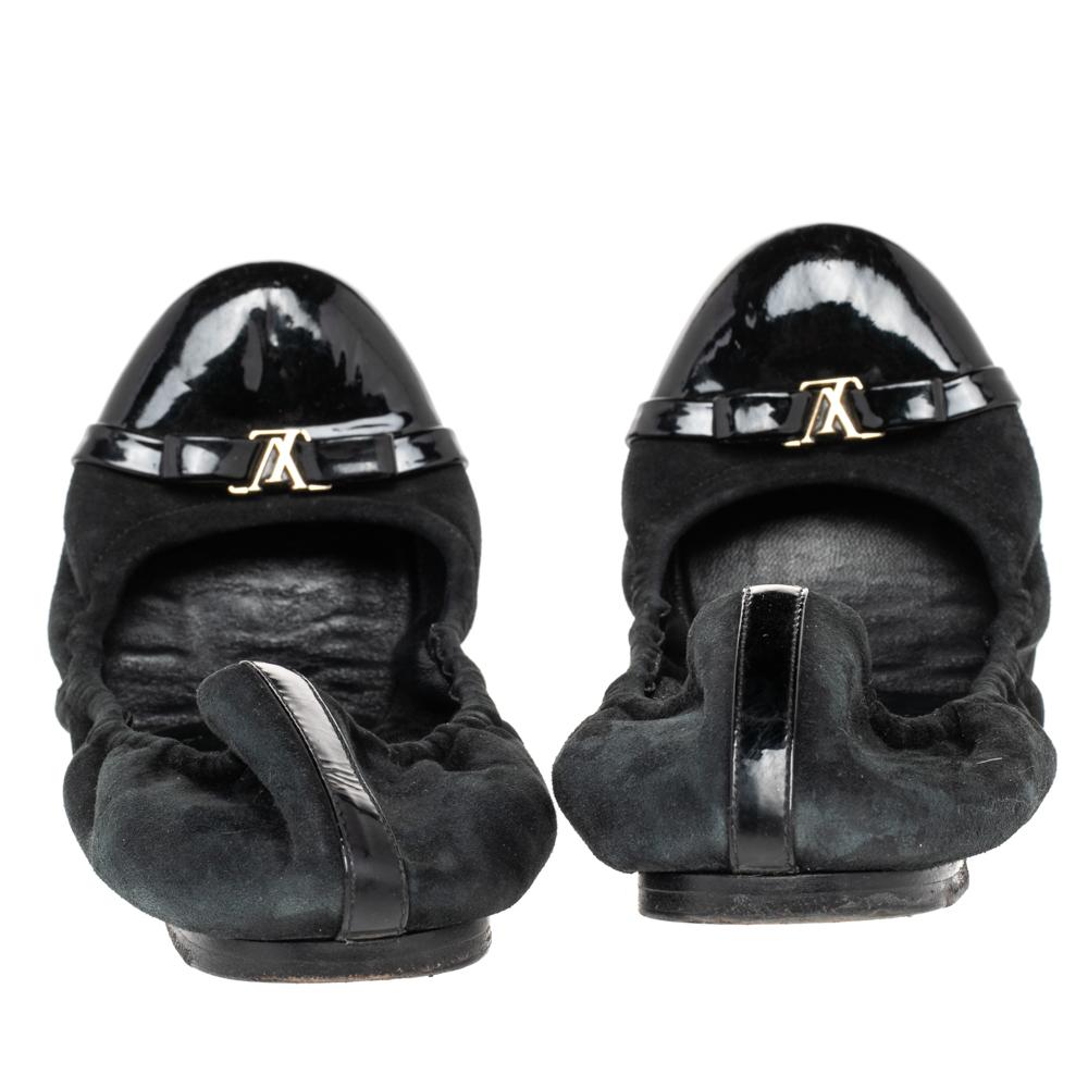 Louis Vuitton Black Suede and Patent Leather Elba Scrunch Ballet Flats Size 39 1